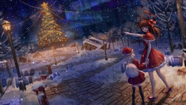 anime girls on christmas live wallpaper