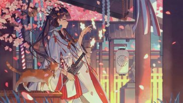 kimono girl and cat live wallpaper