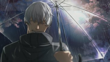 gojo satoru with umbrella staying under the rain (jujutsu kaisen) live wallpaper