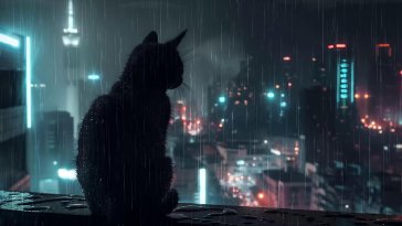 black cat in rain live wallpaper