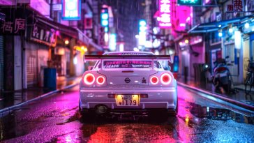 nissan gtr r34 on neon street live wallpaper