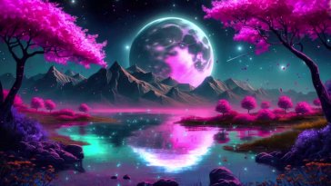 moon near cherry trees live wallpaper