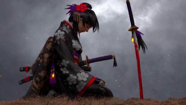 samurai girl in kimono live wallpaper