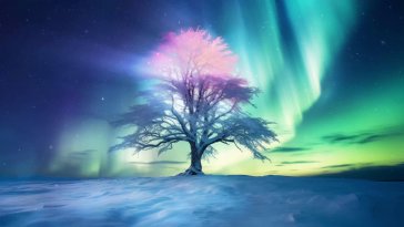 tree under northern lights live wallpaper