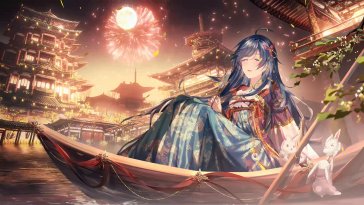 fireworks  anime girl live wallpaper