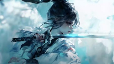 blue-hued swordsman girl live wallpaper