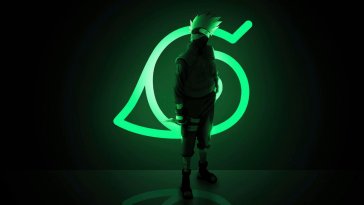 cool ninja kakashi standing in front of a konoha logo live wallpaper